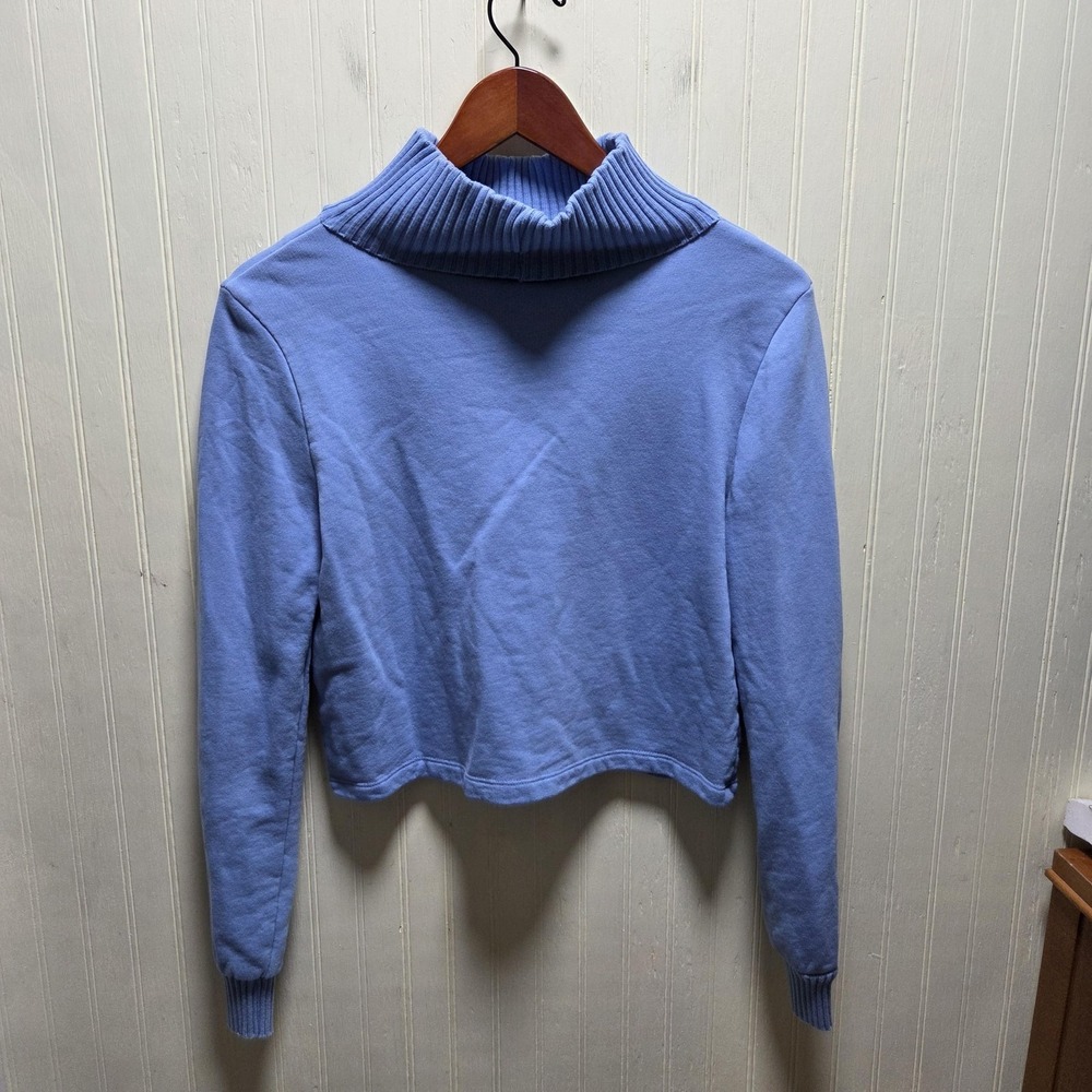 Zara Sweater Womens Medium Blue Turtleneck Long Sleeve Knit Pullover Cutout - Picture 3 of 8